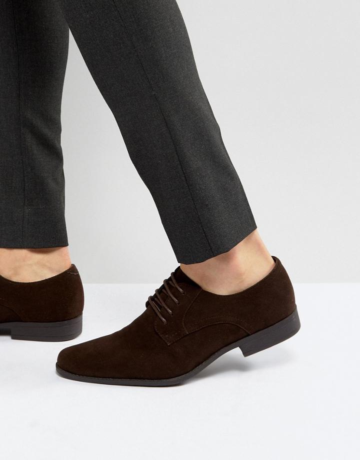 Asos Derby Shoes In Faux Suede - Brown
