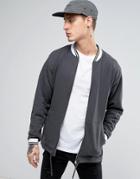 Asos Jersey Bomber Jacket With Tipping In Washed Black - Black