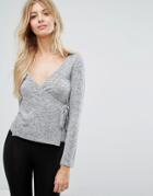 New Look Ballet Wrap Long Sleeved Top - Gray