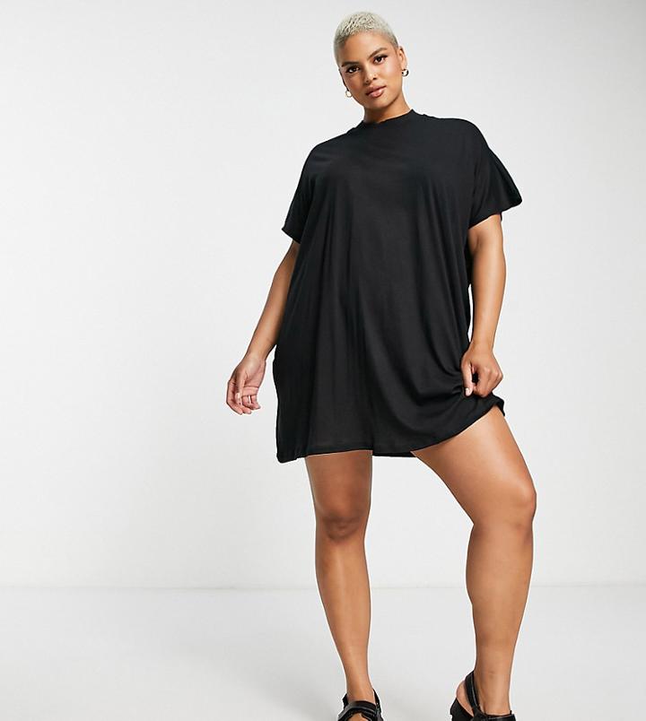 Vero Moda Curve High Neck T-shirt Mini Dress With Wide Sleeves In Black