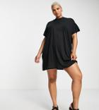 Vero Moda Curve High Neck T-shirt Mini Dress With Wide Sleeves In Black