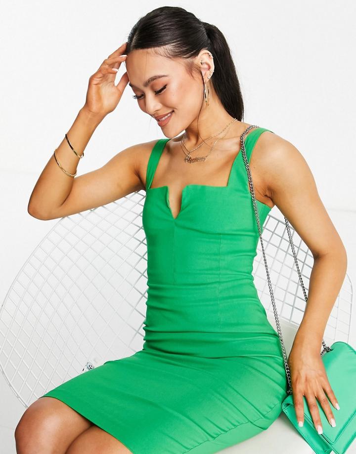 Vesper Plunge Front Midi Dress In Bright Green