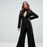 Missguided Key Hole Cut Out Detail Jumpsuit In Black - Black