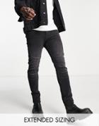 Asos Design Skinny Jeans In Black Wash With Moto Detail