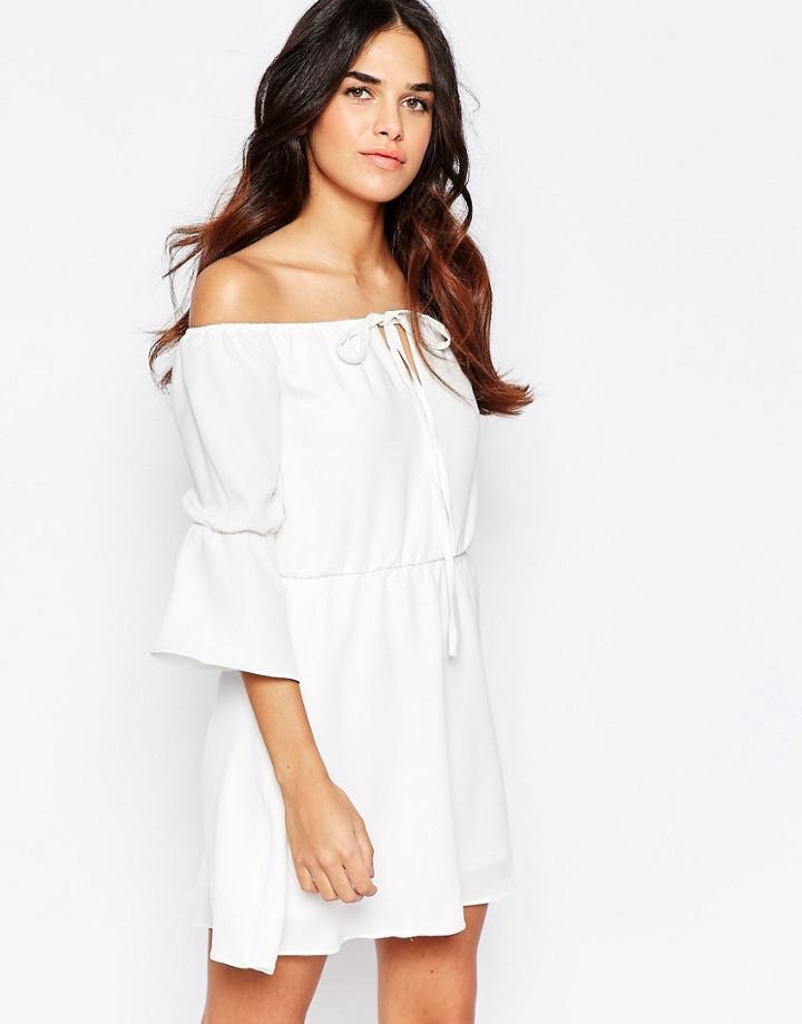 Oh My Love Off Shoulder Keyhole Dress - Cream
