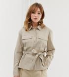 Monki Utility Shirt With Tie Waist Detail In Beige