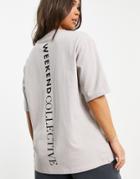 Asos Weekend Collective Oversized T-shirt With Vertical Logo In Beige-neutral