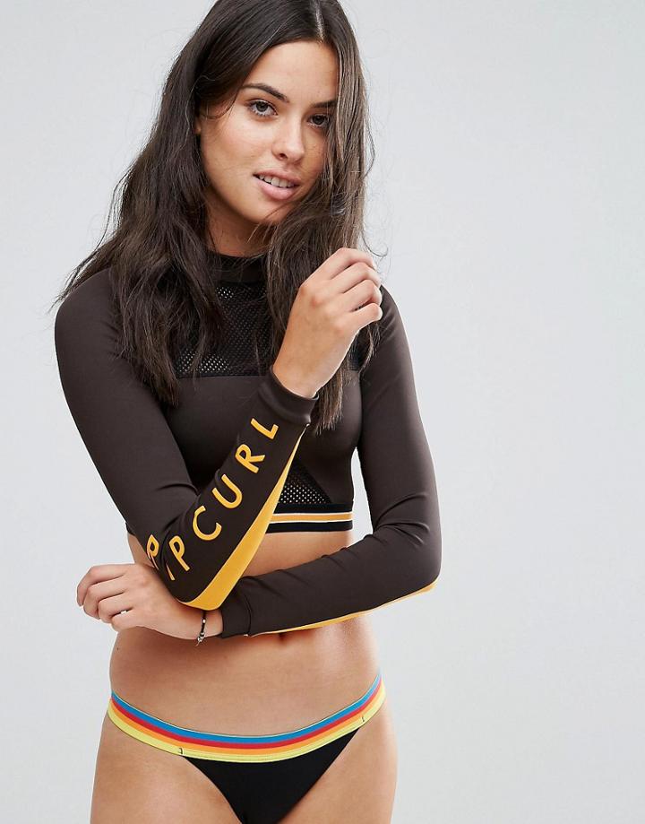Rip Curl Mirage Contrast Tape Crop Rash Tank - Black