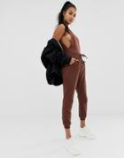 Asos Design Basic Sweatpants With Tie - Brown