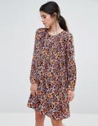 Traffic People Smock Dress In 70s Floral Print - White