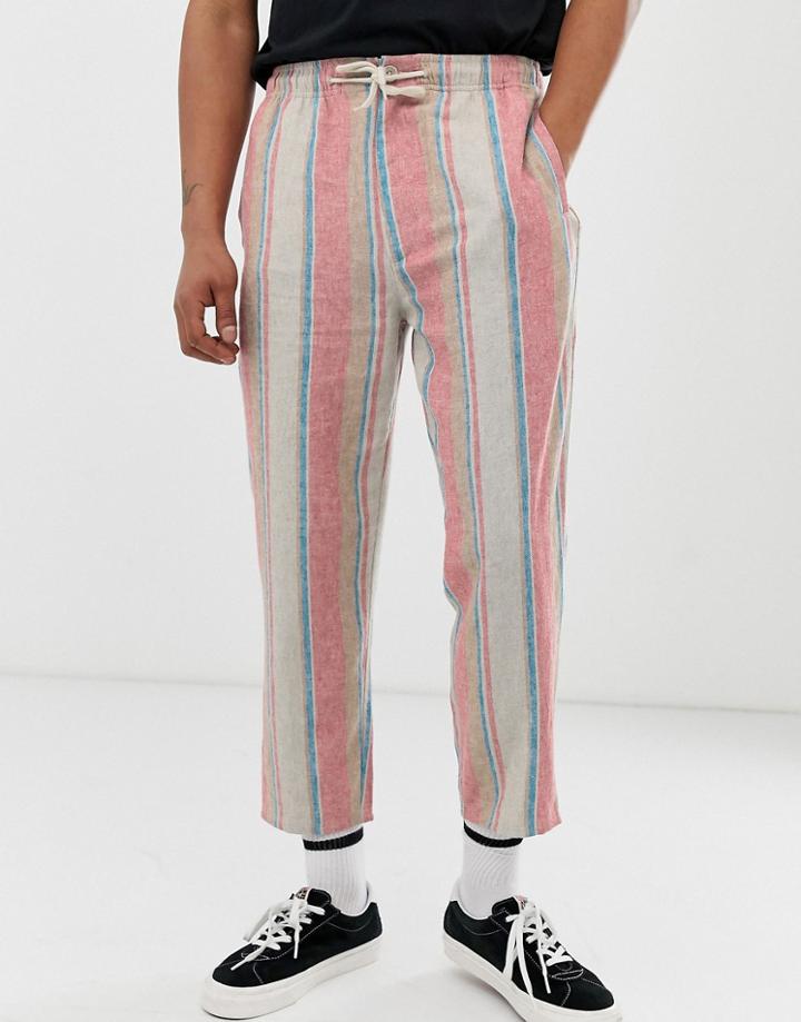 Asos Design Skater Ankle Grazer Pants In Linen Stripe-pink