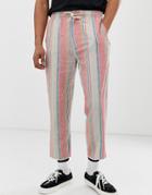 Asos Design Skater Ankle Grazer Pants In Linen Stripe-pink