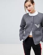Emporio Armani Neoprene Bomber Jacket With Embroidered Eagle - Gray
