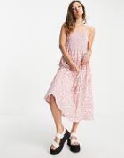 Only Cami Midi Sundress With Shirring In Floral Print-pink
