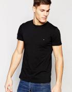 Tommy Hilfiger T-shirt With Flag Logo In Stretch Slim Fit In Black - Black