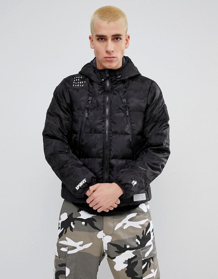 Aape By A Bathing Ape Reversible Padded Jacket With Hood - Black