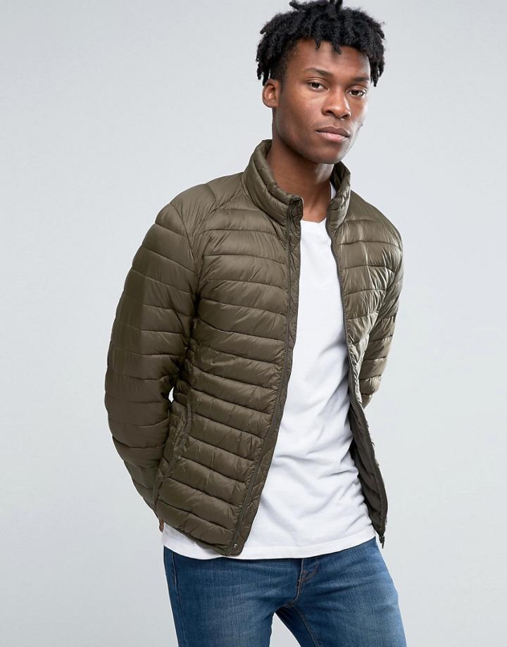 Pull & Bear Padded Jacket In Khaki - Green