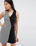 Love Two Tone Tailored Wrap Dress - Black