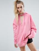Asos Oversized Hoodie With Cut Out Front - Pink
