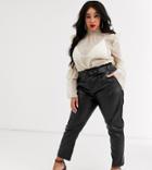 In The Style X Stephsa Plus Pu Paperbag Waist Pants With Belt In Black