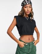 Asos Design Cropped Boxy Tank Top With Elastic Hem In Black