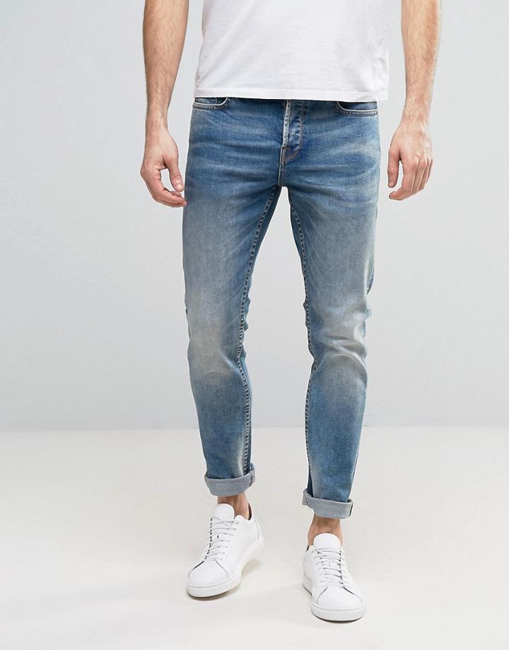 Only & Sons Slim Fit Stretch Heavy Wash Jeans In Light Blue - Blue