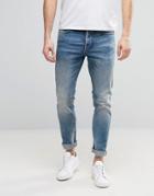 Only & Sons Slim Fit Stretch Heavy Wash Jeans In Light Blue - Blue