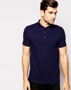 Asos Pique Polo Shirt With Button Down Collar In Navy - Navy