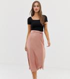 Pull & Bear Twist Detail Midi Skirt In Pink - Pink