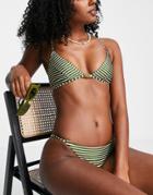 Topshop Clasp Front Stripe Triangle Bikini Top In Khaki - Khaki-green
