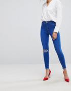 New Look Bright Blue Ripped Disco Jean - Blue