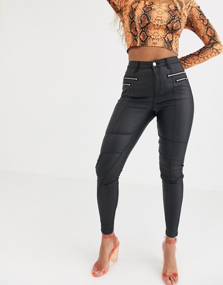 Missguided Vice Coated Skinny Jeans With Zip Detail In Black