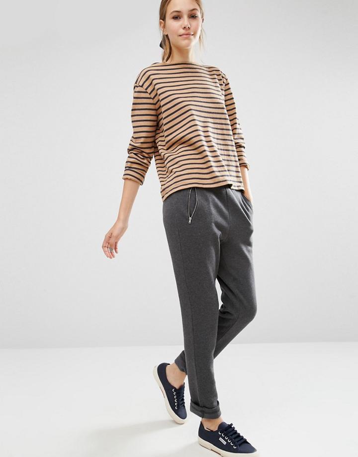 People Tree Organic Cotton Sweat Pants With Exposed Zip Pocket - Gray