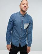 Another Influence Twill Contrast Pocket Shirt - Navy