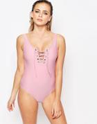 Lipsy Lace Up Swimsuit - Pink