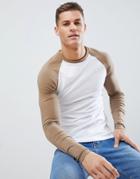 Asos Design Muscle Fit Contrast Raglan Long Sleeve T-shirt - Multi