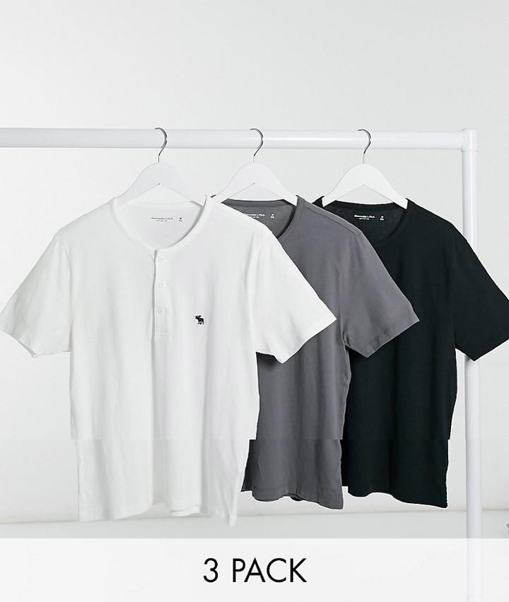 Abercrombie & Fitch Henley 3 Pack In Black White Gray-multi