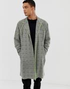 Asos Design Oversized Jersey Duster Jacket In Neon Check With Piping - Gray