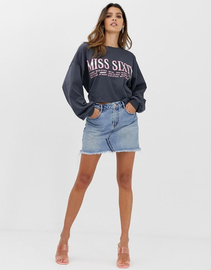 Miss Sixty Archive Raw Hem Denim Mini Skirt - Blue