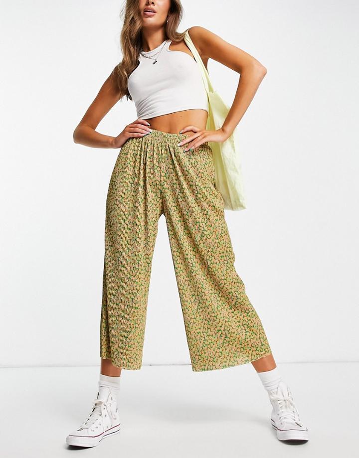 Asos Design Plisse Culotte In Mustard Floral-multi