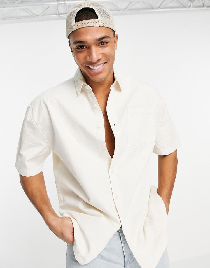 New Look Short Sleeve Boxy Denim Shirt In Off White
