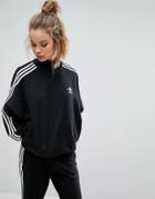 Adidas Originals Black Three Stripe High Neck Sweatshirt - Black
