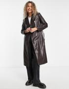 Urban Revivo Faux Leather Coat In Brown