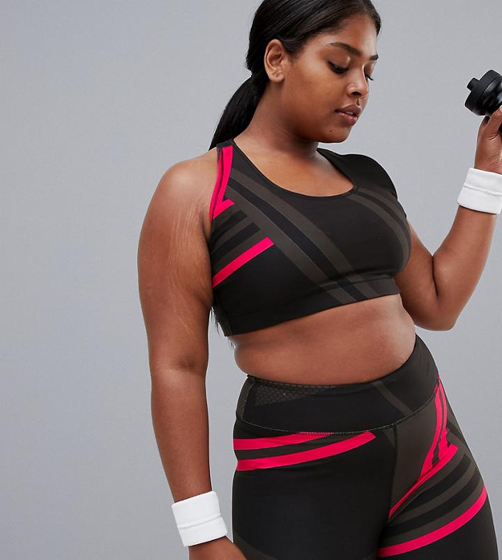 Asos 4505 Curve Racer Crop Top In Linear Glo Print - Multi