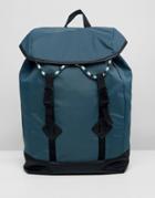 Asos Design Backpack In Green With Double Strap And Colored Drawcord - Green