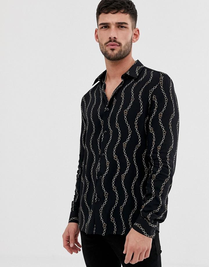 River Island Shirt With Chain Detail In Black - Black