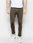Asos Super Skinny Jeans In Dark Khaki - Forest Night