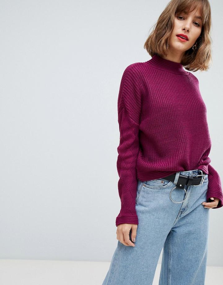 Asos Design Sweater With Stitch Sleeve Detail - Purple