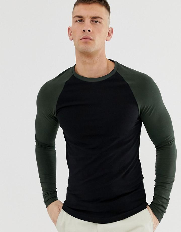 Asos Design Muscle Fit Long Sleeve Crew Neck T-shirt With Stretch With Raglan Sleeves - Multi