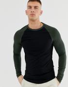 Asos Design Muscle Fit Long Sleeve Crew Neck T-shirt With Stretch With Raglan Sleeves - Multi